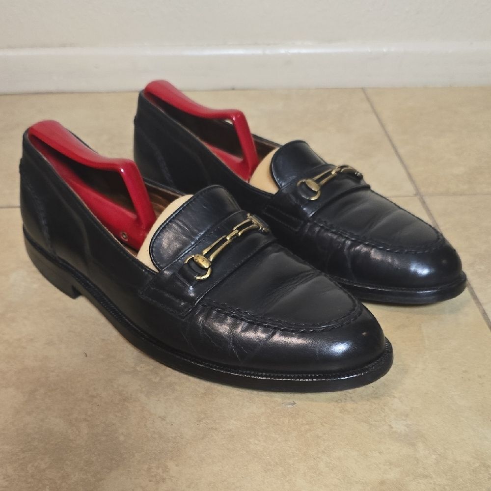 Bostonian Black Leather Loafers with Gold Accent